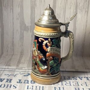 Vintage Werner Corzelius Willkommen Allezeit Frohsinn Beer Stein Pewter Lid West